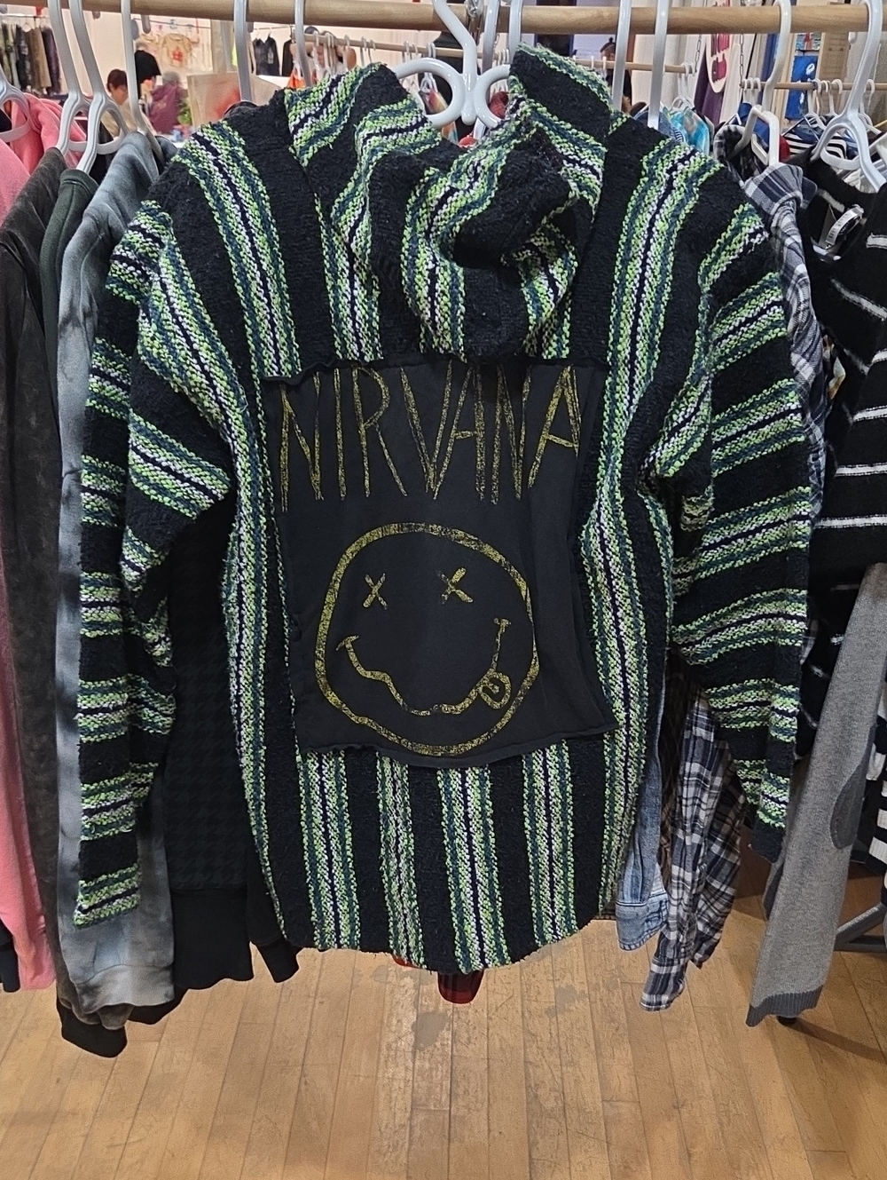 Striped Graphic Knit Sweater in Black & Green